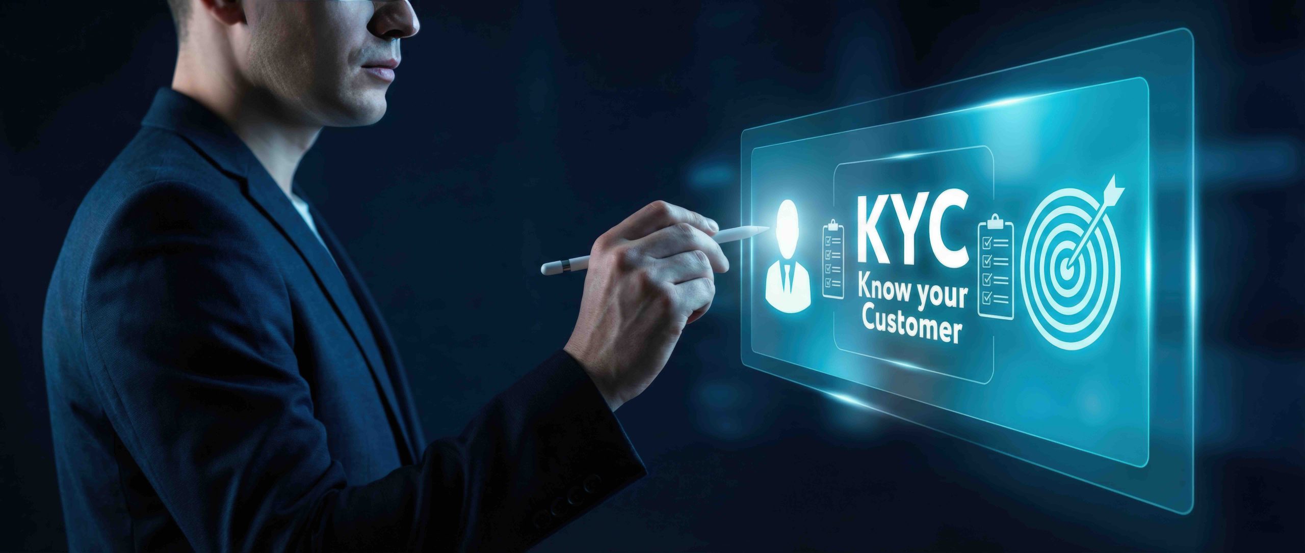Digital transformation in business kyc process optimization corporate environment interactive technology futuristic viewpoint on customer engagement A screen with the initials KYC - The Process of Buying a House
